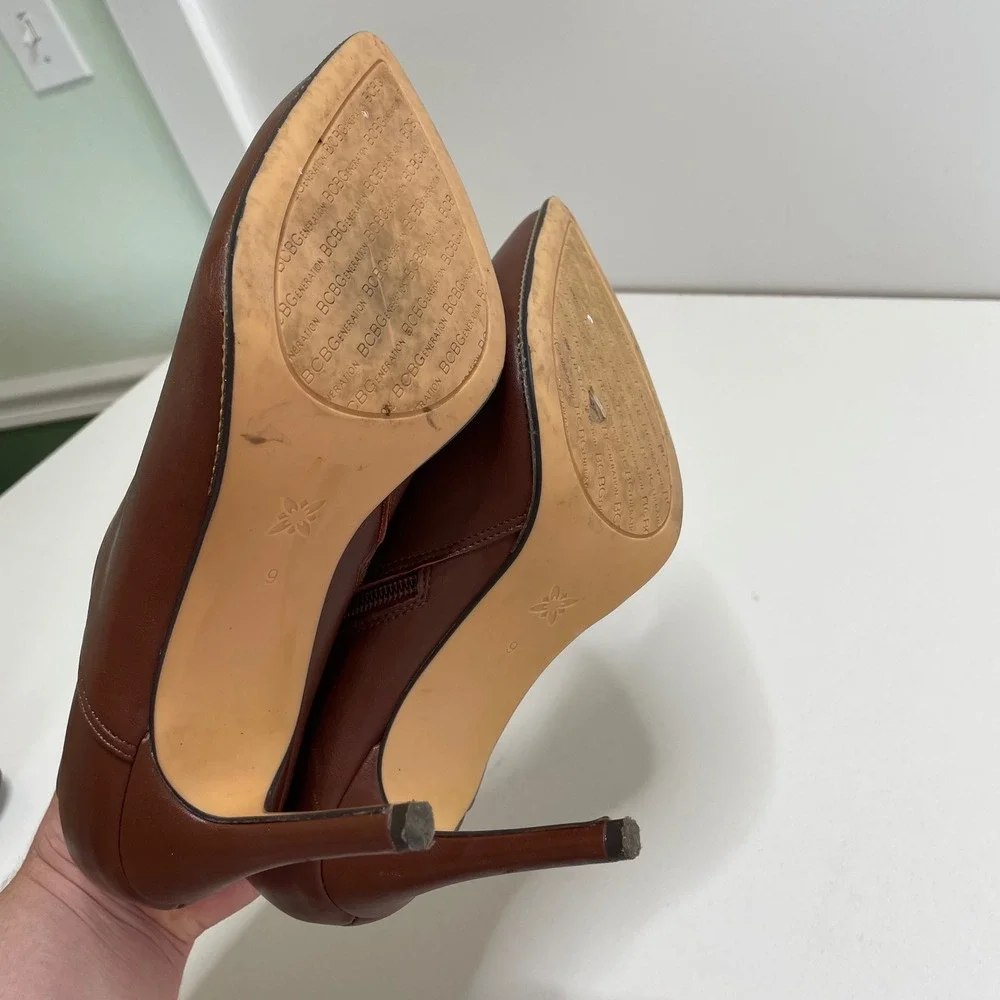 Madden Girl Hadix Cognac Brown Pointed Toe Chain Detail Stiletto Booties Size 9M